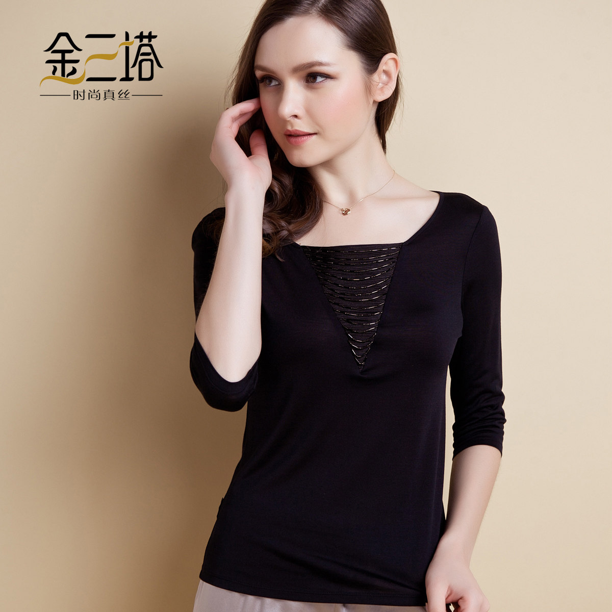 Three towers of gold spring/summer 2013 end of new spun silk sleeve Joker in a modal fashion shirt round collar slim fit t shirt