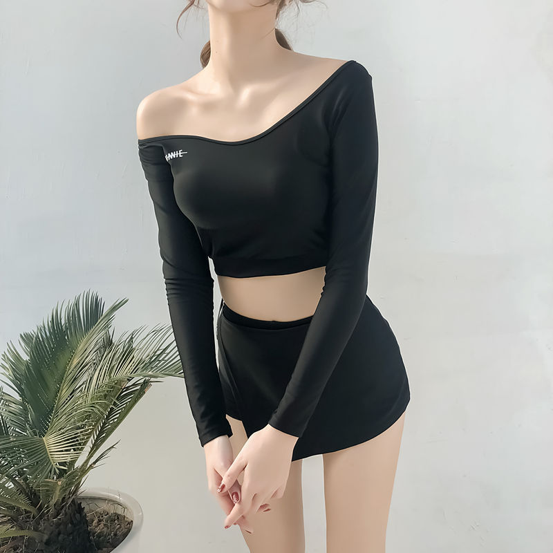 温泉泳衣女韩国长袖防晒一字肩分体平角裤裙显瘦遮肚运动潜水速干|ruв категории движение/йога/фитнес/фанаты товаров, плавание, разделить купальник - от Buy2taobao.com для оказания профессиональной услуги покупки агента Taobao