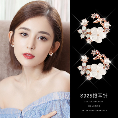 耳钉纯银女气质韩国个性简约百搭耳环防过敏时尚小清新花朵耳饰品