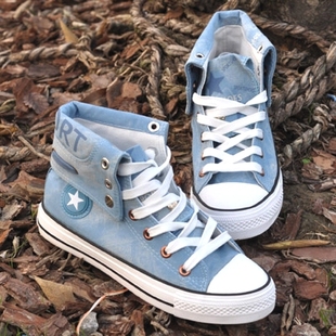  春秋新款韩版高帮鞋清新翻边男鞋休闲字面印花帆布鞋潮流男鞋