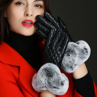 皮手套女触屏秋冬薄款开车可爱兔毛手套学生冬