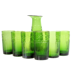 法国浮雕玻璃杯\/外贸绿色玻璃水杯\/饮料果汁杯