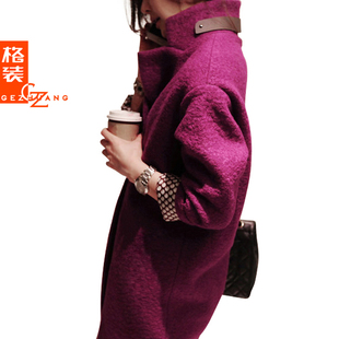  韩国冬季新款韩版女装宽松版加厚中长款羊毛呢大衣大衣外套女