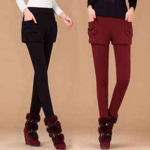 显瘦女款<em>打底</em>裤秋<em>冬款</em>大码<em>短裤</em>假两件韩版加绒