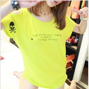 2013夏装韩版百搭女款 性感露肩破洞t恤宽松圆