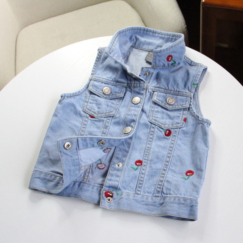 girl cowboy Vest children Cherry Embroidery pure cotton waistcoat Baby baby coat 2019 Spring Western style Children's clothingin the Children/Baby/Family fitted , Vest category - from Buy2taobao.com to provide professional Taobao agent buy service