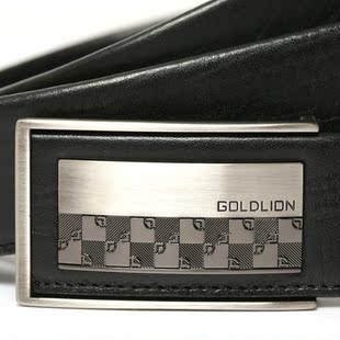 正品防伪新款特卖金利来皮具男士黑色整张牛皮平滑扣腰带皮带礼盒