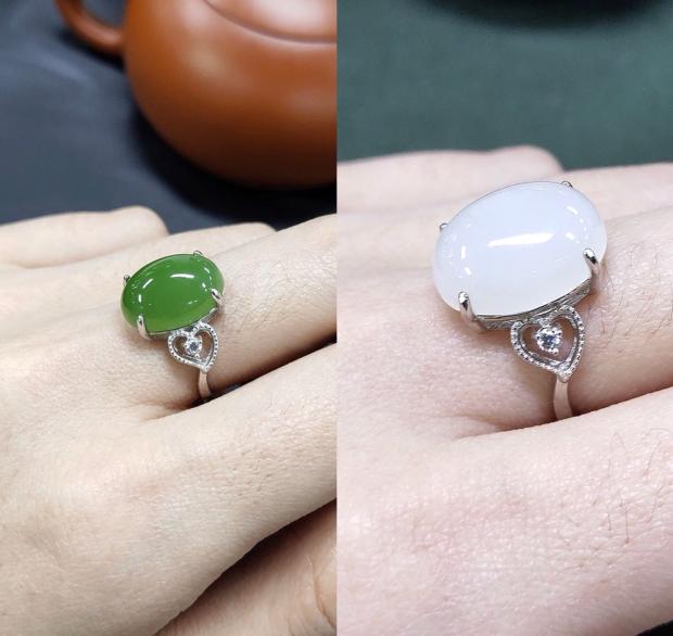 和田玉碧玉戒指女开口款S925纯银菠菜绿羊脂白玉吊坠戒指裸石蛋面在类目 珠宝/钻石/翡翠/黄金, K金首饰, 手饰中 - 来自Buy2taobao.com提供专业的淘宝代购服务