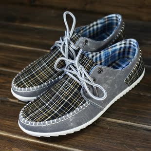  新品低帮鞋韩版格纹潮范帆布鞋休闲男鞋 经典系带板鞋包邮