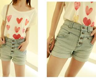 【依恋<em>东京</em>】夏装2012新款高腰浅色休闲做旧