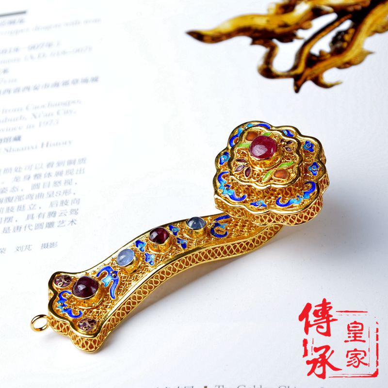 掐丝古代配饰925纯银镀金烧蓝复古摆件如意镶嵌宝石吊坠|msdalam kategori Aksesori/Barang Kemas Fesyen, loket/loket - dari Buy2taobao.com untuk memberikan perkhidmatan ejen Taobao profesional membeli