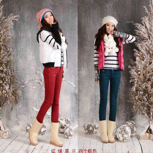 必备彩色加绒牛仔弹力<em>马裤靴</em>裤 加厚中腰裤 小