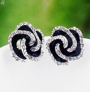  超大耳钉 韩国饰品 优雅 复古 大气 玫瑰镶钻耳钉 耳饰 F207