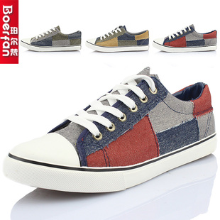  正品新款系带 低帮橡胶底拼色帆布鞋男单鞋日常休闲韩版板鞋潮鞋