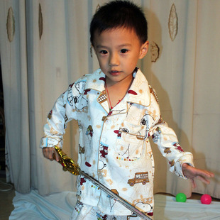  纯棉大男童睡衣春秋季长袖儿童睡衣套装中童装男孩家居服 空调房