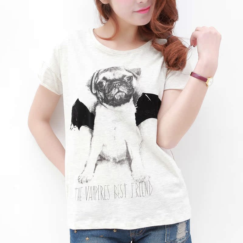 短袖休闲植绒小狗印花...