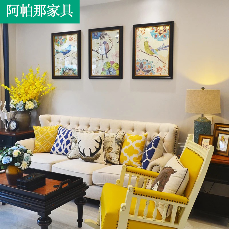 Small apartment American style rural Countryside Fabric art sofa 123 combination Single a living room Three Mediterranean Sea Doublein the Residential furniture , Sofa , Sofa category - from Buy2taobao.com to provide professional Taobao agent buy service