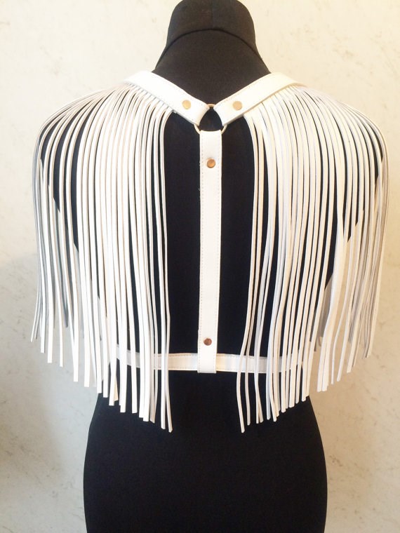 Night show bar stage costume stage gogo female DS Epaulette Exaggeration white black tassels PU Leather shoulder ornamentin the Women's clothing/Boutique , Costume/National costume/Stage costumes , National costume/Costumes category - from Buy2taobao.com to provide professional Taobao agent buy service