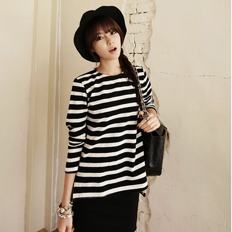 圆领条纹女式t恤海魂...