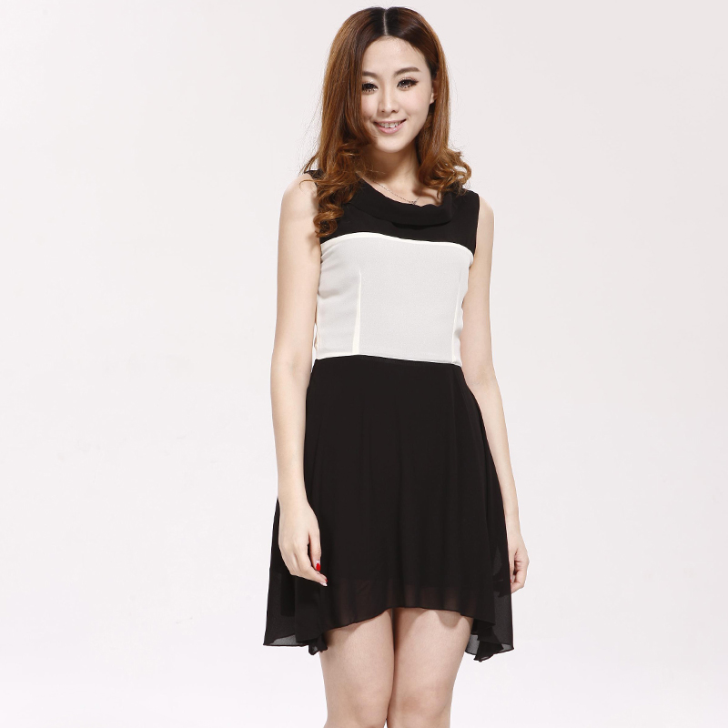 韩版拼接OL圆领气质...