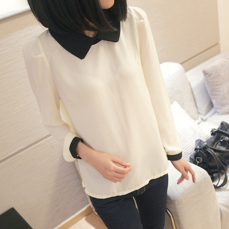 复古娃娃领雪纺衫雪纺...