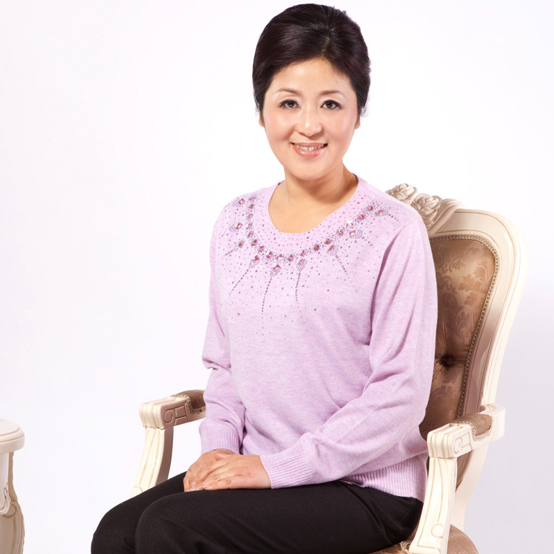 苏妈35291 中老年女式妈妈春装毛衣 中年钉珠烫钻纯色针织衫新品