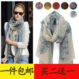 【买二送一】图腾复古女韩版棉麻围巾 春秋冬女丝巾披肩超大围巾