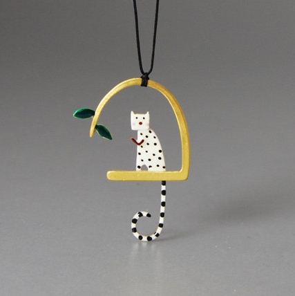 希腊设计师【Kiss the Frog】树枝上的波点猫咪项链银镀金 现货|ruв категории Украшения,ювелирные изделия, ожерелье - от Buy2taobao.com для оказания профессиональной услуги покупки агента Taobao