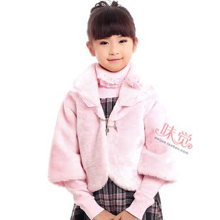  大童装女童秋冬装清仓韩版儿童大衣加厚风衣毛毛外套披肩粉红