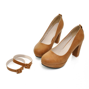  春季新款英伦复古单鞋皮带扣两穿女鞋子防水台粗跟厚底高跟鞋