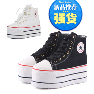  超厚底高帮鞋松高鞋高跟帆布鞋韩版高邦球鞋松糕鞋潮女鞋板鞋