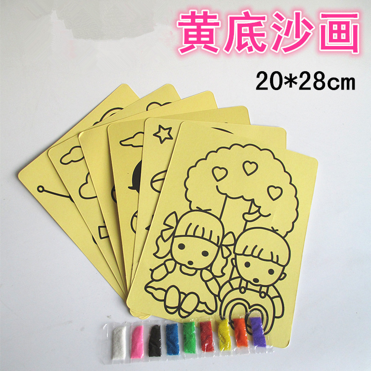 儿童沙画 卡通手工制作砂画 DIY沙画美劳 黄底大号沙画20*28CM|msdalam kategori Toy/bayi/teka-teki/blok bangunan/model, pembelajaran/eksperimen/lukisan alat tulis, Miaohong ini/buku mewarna - dari Buy2taobao.com untuk memberikan perkhidmatan ejen Taobao profesional membeli