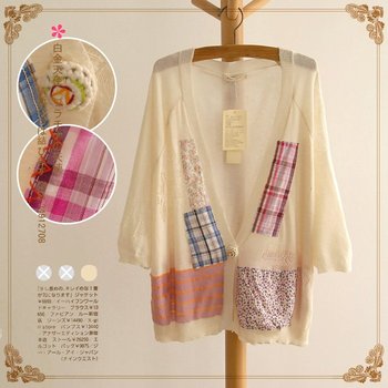 针织<em>开衫</em>搭配_<em>日系</em>拼布钩花<em>小开衫</em>空调衫针织