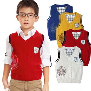  朵拉米拉 男童背心纯棉 儿童针织马甲中大童背心毛衣 新春款
