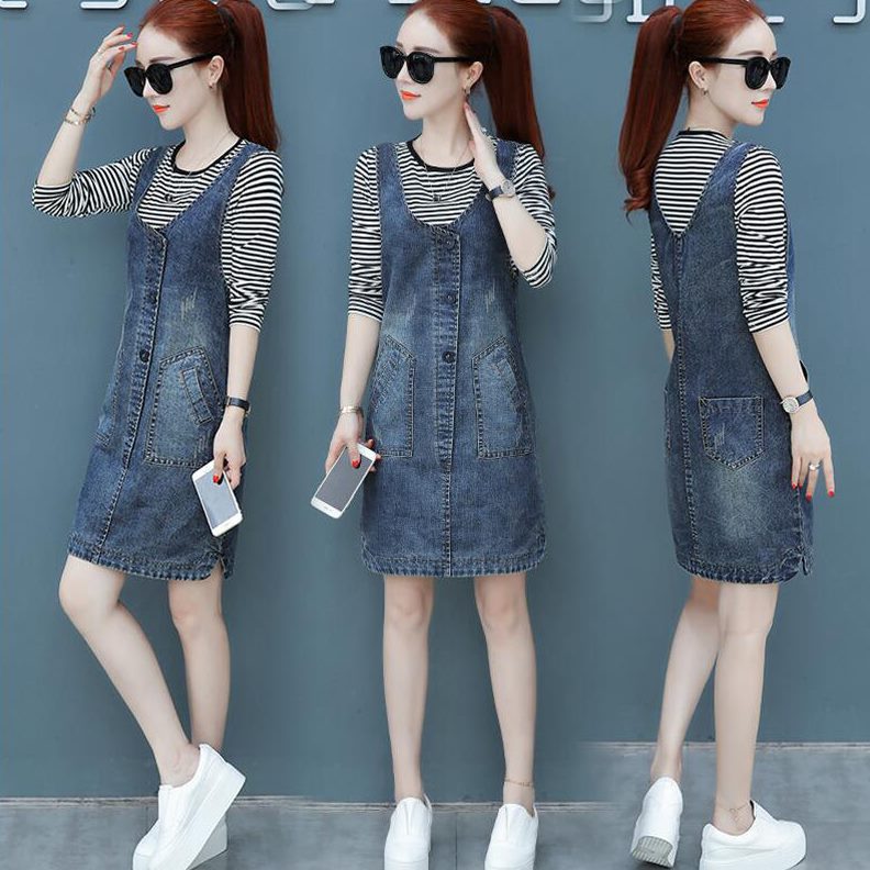 cowboy Suspender skirt Two piece set 2019 new pattern Spring and summer Korean Edition Mid length version Dress Lengthin the Outdoor/Mountaineer/Camping/Travel Goods , Outdoor clothing , Emergency underwear , Jackets category - from Buy2taobao.com to provide professional Taobao agent buy service