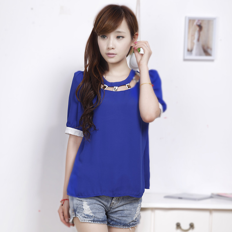 短袖宽松韩版雪纺...