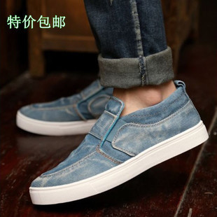  包邮英伦牛仔帆布男鞋 夏款透气休闲懒人鞋男 韩版潮水洗套脚板鞋