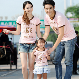  柏鹭亲子装 夏装新款 纯棉亲子T恤 母女装 父女装 一家三口装