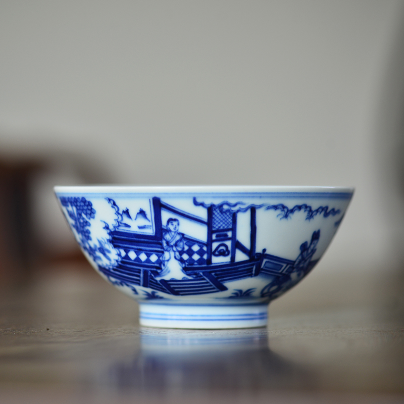长物居 手绘青花庭院仕女图大碗 景德镇手工陶瓷碗|ruв категории посуда, посуда, чаша - от Buy2taobao.com для оказания профессиональной услуги покупки агента Taobao