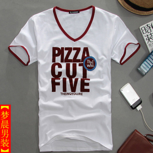  男装春款男士V领短袖男T恤个性公子打底衫潮男纯棉半袖团购