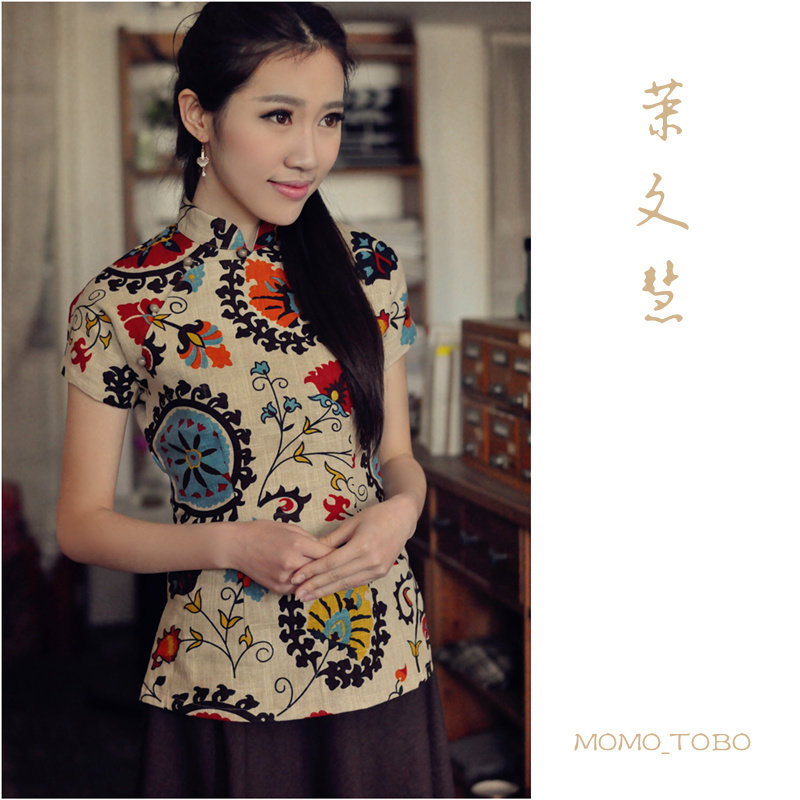 Lady Lady cheongsam/MOMO_TOBO slub linen spring/summer retro peoples Chinese cheongsam shirt Lady Wen hui