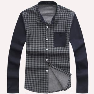  帅气男装春装七匹狼男士衬衫 日韩修身时尚男子格子长袖衬衣