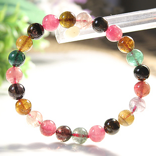  5折子如正品 巴西天然彩碧玺糖果碧玺手链 一物一图7MM-12MM