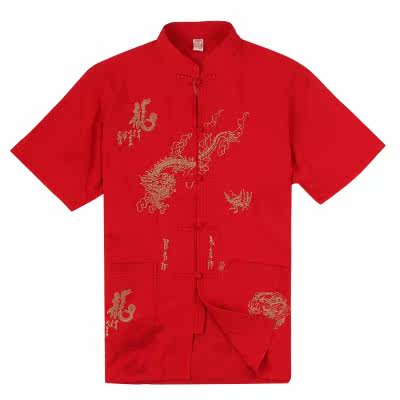 Set Po Chinese style hotels in Chinese middle and old-aged clothing short sleeve men's shirts short sleeve summer dress plus size