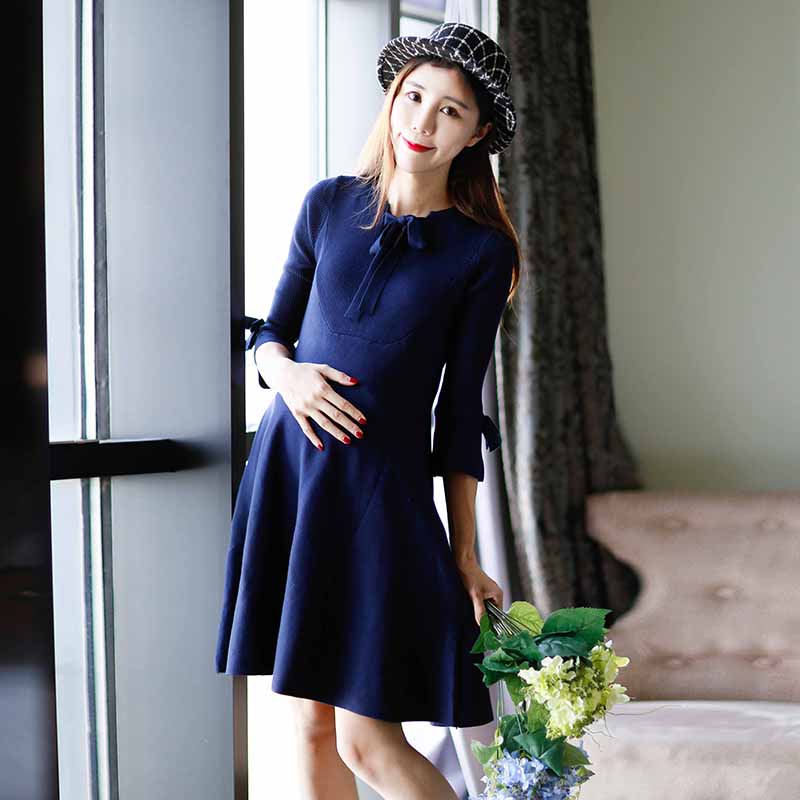 LAMMA2018 Spring and summer new pattern go out Chao Ma fashion Three Quarter Sleeve bow knitting pregnant woman Dressin the Maternity/Maternal supplies/Nutrition , Maternity , Dress category - from Buy2taobao.com to provide professional Taobao agent buy service