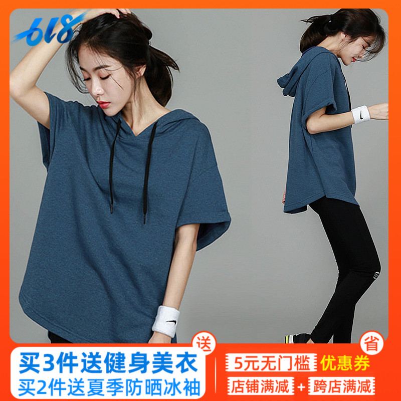连帽宽松运动T恤女韩国中长款休闲跑步服健身房短袖显瘦罩衫春夏在类目 运动服/休闲服装, 运动T恤中 - 来自Buy2taobao.com提供专业的淘宝代购服务