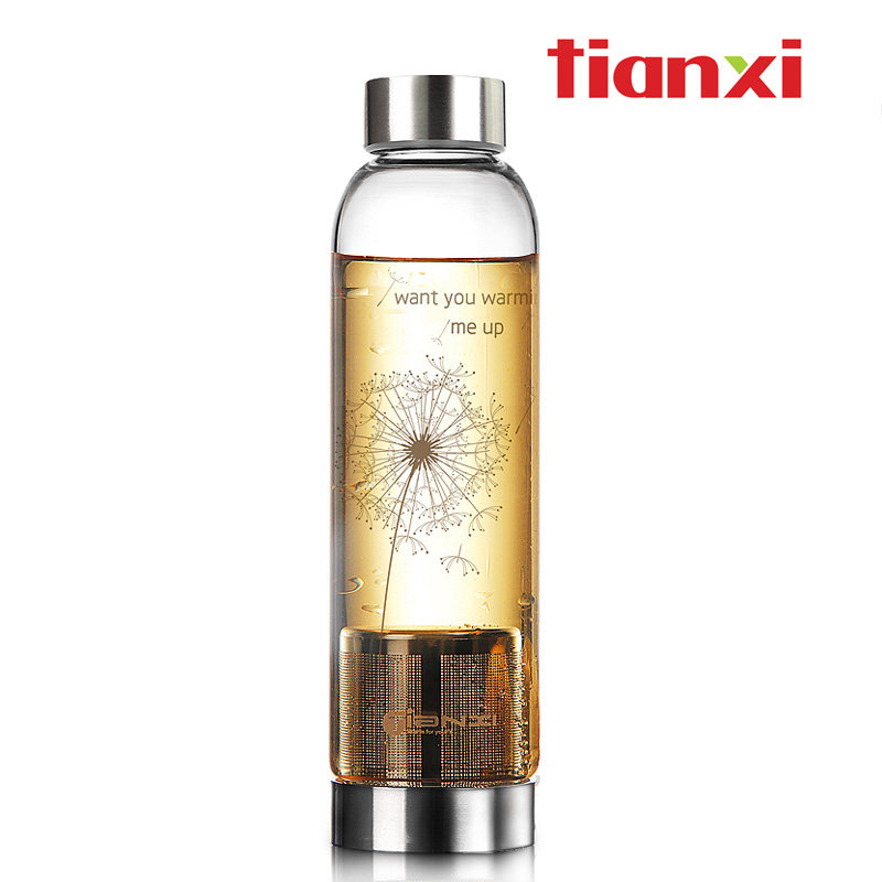 天喜 高端茶漏茶杯 玻璃杯子创意杯子 时尚运动水杯 带盖便携水壶