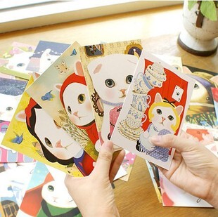  日韩国文具  小萌物 可爱猫咪 精美明信片贺卡片随机发