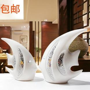  电视柜摆件工艺品陶瓷鱼现代创意欧式时尚家居饰品摆件送新年礼物