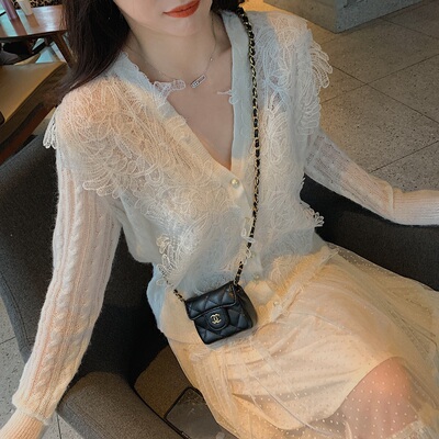 RoDear小狍 海马毛蕾丝拼接针织开衫薄款 宽松慵懒新款开衫外套女